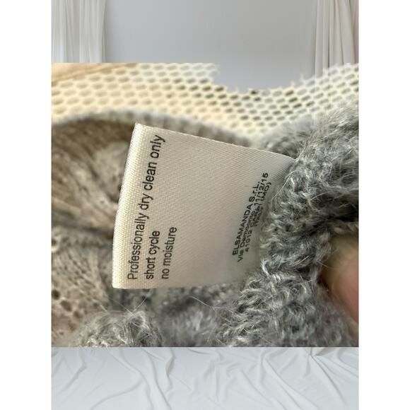 Elsamanda Italy Mohair Blend Cowl Neck Sweater Oversized Knit Taupe Gray - Picture 8 of 10